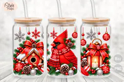Cardinal Christmas 16oz Glass Can Wrap PNG Product Image 2