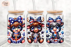 4Th of July Highland Cow 16oz Glass Can Wrap Sublimation png Product Image 2
