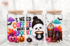 Cute Funny Coffee Ghost Halloween 16oz Glass Can Wrap PNG Product Image 2