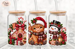 Christmas Highland Cow 16oz Glass Can Wrap PNG Product Image 2
