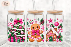 Pink Gingerbread Christmas 16oz Libbey Glass Can Wrap PNG Product Image 2