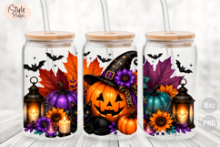 Halloween Jack O Lantern Pumpkin 16oz Libbey Glass Can Wrap Product Image 2