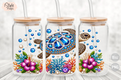 Rhinestone Sea Turtle 16oz Libbey Glass Can Wrap PNG Product Image 2