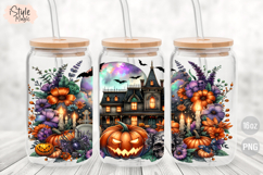 Haunted House Halloween 16oz Libbey Glass Can Wrap PNG Product Image 3