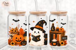Ghost Reading Book Halloween 16oz Libbey Glass Can Wrap PNG Product Image 2
