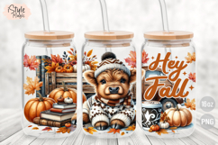 Fall Baby Highland Cow 16oz Glass Can Wrap Sublimation PNG Product Image 2