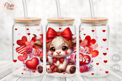 Valentine's Day Highland Cow 16 oz Libbey Glass Can Wrap PNG Product Image 2