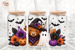 Halloween Highland Cow Ghost 16oz Glass Can Wrap PNG Product Image 2