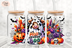 Moo I Mean Boo Cow Ghost 16 oz Glass Can Wrap PNG Product Image 2
