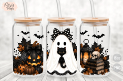 Cute Ghost Black Cat Halloween 16oz Libbey Glass Wrap PNG Product Image 2