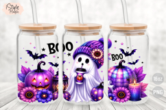 Cute Boo Ghost Purple Halloween 16oz Libbey Glass Can Wrap Product Image 2