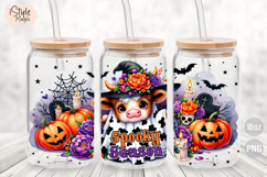 Spooky Season Halloween Cow 16oz Glass Can Wrap PNG Product Image 2