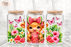 Watermelon Baby Highland Cow 16oz Glass Can Wrap PNG Product Image 2