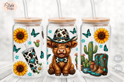 Western Highland Cow 16oz Libbey Glass Can Wrap PNG Product Image 3
