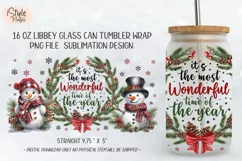 Christmas Snowman Wonderful Time 16 oz Glass Can Wrap PNG Product Image 2