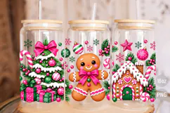 Pink Gingerbread Christmas 16oz Libbey Glass Can Wrap PNG Product Image 3