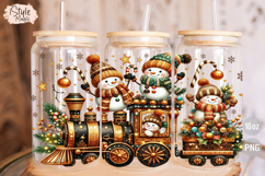 Snowman Christmas Train 16 oz Libby Coffee Glass Can Wrap Product Image 2