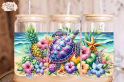 Summer Beach Sea Turtle 16oz libbey glass can wrap png Product Image 4