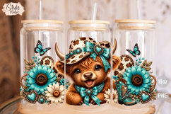 Western Highland Cow 16 oz Libbey Glass Can Wrap PNG Product Image 2