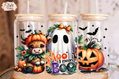 Moo I Mean Boo Cow Ghost 16 oz Glass Can Wrap PNG Product Image 2