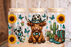 Western Highland Cow 16oz Libbey Glass Can Wrap PNG Product Image 4