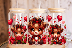 Valentines day Highland Cow 16oz Glass Can Wrap PNG Product Image 3