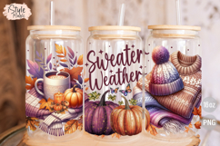 Sweater Weather 16oz Glass Can Wrap Cup Sublimation PNG Product Image 3