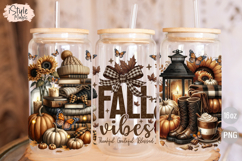 Fall Vibes 16oz Glass Can Wrap Autumn Cup Sublimation PNG Product Image 3