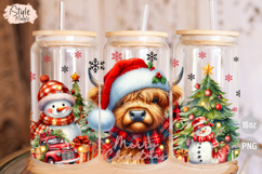 Merry Christmas Cow 16oz Glass Can Wrap Sublimation PNG Product Image 3