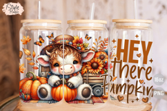 Hey There Pumpkin Baby Highland Cow 16 oz Glass Can Wrap Product Image 2