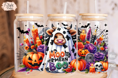 Moo I Mean Boo Cow Ghost 16 oz Glass Can Wrap PNG Product Image 3