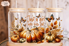 Just a Girl Who Loves Fall Autumn 16oz Glass Can Wrap PNG Product Image 3