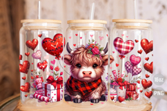 Valentine's Day Highland Cow 16 oz Libbey Glass Can Wrap PNG Product Image 2