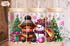 Christmas Baby Highland Cow 16oz Libbey Glass Can Wrap PNG Product Image 3