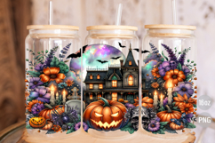 Haunted House Halloween 16oz Libbey Glass Can Wrap PNG Product Image 4