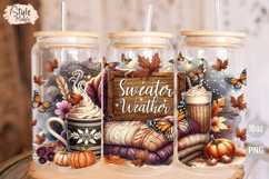 Sweater Weather 16oz Glass Can Wrap Autumn Sublimation PNG Product Image 3