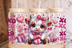 Valentine's Day Highland Cow 16 oz Libbey Glass Can Wrap PNG Product Image 3