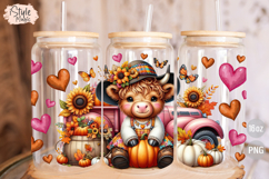 Fall Cute Baby Highland Cow 16 oz Coffee Glass Can Wrap PNG Product Image 3