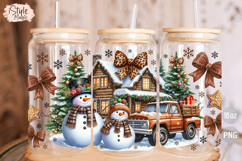 Christmas Snowman Coquette Bow 16 oz Libbey Glass Can Wrap Product Image 4