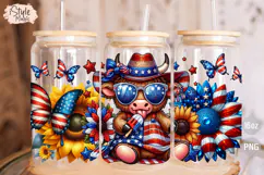 4th of July Patriotic Highland Cow 16oz Glass Can Wrap PNG Product Image 2