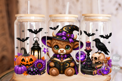 Halloween Witch Highland Cow 16oz Libbey Glass Can Wrap PNG Product Image 3