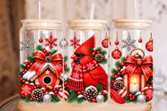 Cardinal Christmas 16oz Glass Can Wrap PNG Product Image 3