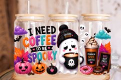 Cute Funny Coffee Ghost Halloween 16oz Glass Can Wrap PNG Product Image 3