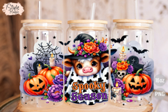 Spooky Season Halloween Cow 16oz Glass Can Wrap PNG Product Image 3
