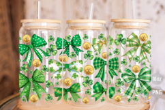 St Patrick's Day Coquette Bow &amp; Coin16oz Glass Can Wrap PNG Product Image 3