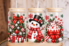 Snowman Christmas 16oz Glass Can Wrap PNG Product Image 3