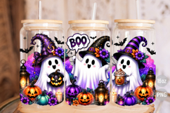 Ghosts Witch Hat Halloween 16oz Libbey Glass Can Wrap PNG Product Image 3