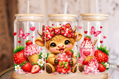 Strawberry Baby Highland Cow 16 oz Libbey Glass Can Wrap Product Image 2