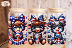 4Th of July Highland Cow 16oz Glass Can Wrap Sublimation png Product Image 3