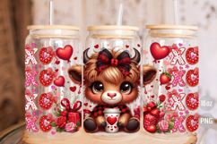 Valentine's Day Highland Cow 16 oz Libbey Glass Can Wrap PNG Product Image 3